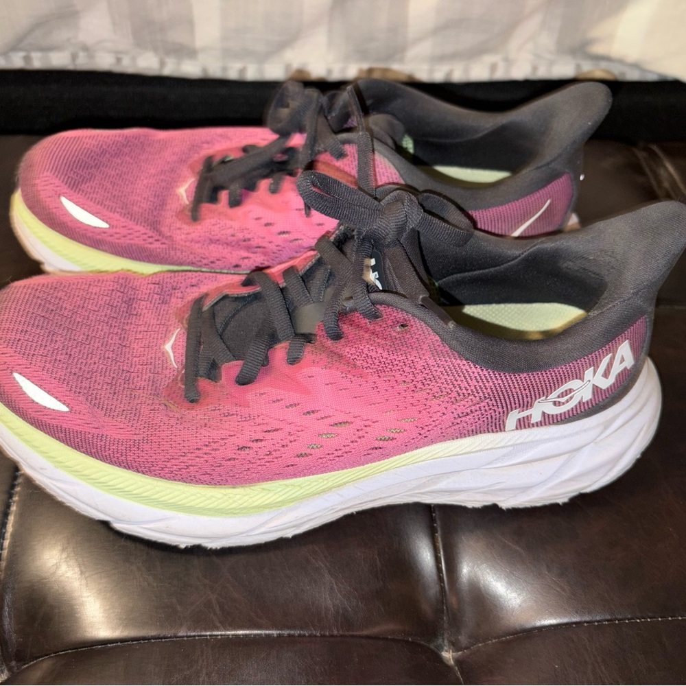 Hoka Women's Fuchsia and Lime/yellow Athletic Shoes size 7.5